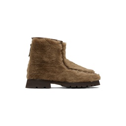 Brown Shearling Armenta Low Zipped Boots 232991F113006