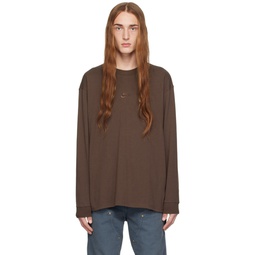 Brown Embroidered Long Sleeve T Shirt 241011M213022