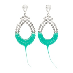 Silver   Green Diamond Loop Earrings 241016M144002