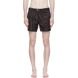 Brown Print Swim Shorts 241076M193008