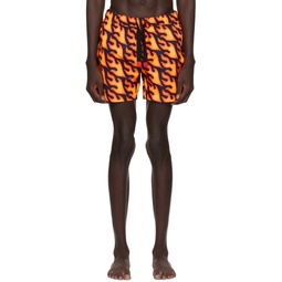 Black   Orange Printed Swim Shorts 241084M208002