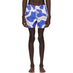 Blue   White Printed Swim Shorts 241084M208003