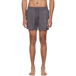 Gray Large Print Swim Shorts 241085M208007