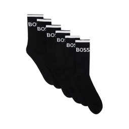 Six Pack Black Ribbed Short Socks 241085M220003