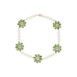 White   Green Crazy Daisy Pearl Necklace 241101M145000