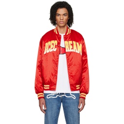 Red Embroidered Bomber Jacket 241108M175000