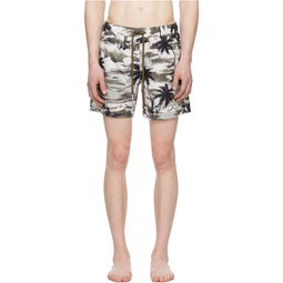 Off White   Khaki Printed Swim Shorts 241111M208027