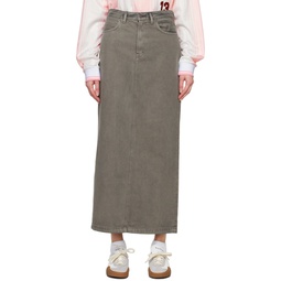 Gray Faded Denim Maxi Skirt 241129F093000