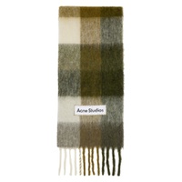Green   Taupe Checked Scarf 241129M150010