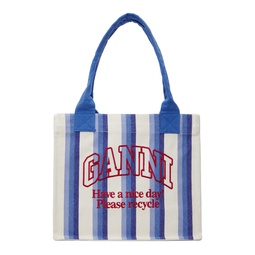 Blue Large Striped Canvas Tote 241144F049012