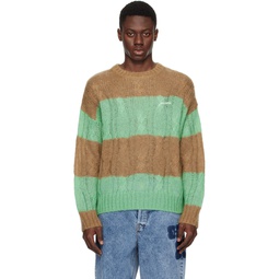 Brown   Green Striped Sweater 241144M201012