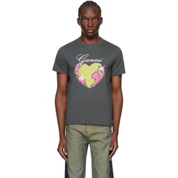 Gray Relaxed Heart T Shirt 241144M213004