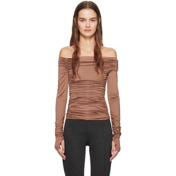 Brown Ruched Long Sleeve T Shirt 241154F110002