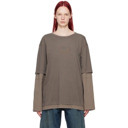 Taupe Layered Long Sleeve T Shirt 241188F110029