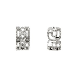 Silver Monogram Crystal Huggie Earrings 241190F022007