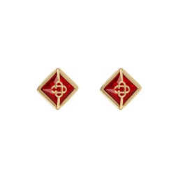 Gold   Red Crystal Monogram Earrings 241195M144006