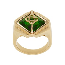 Gold   Green Signet Ring 241195M147004