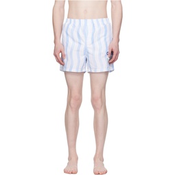 White   Blue Wave Swim Shorts 241195M208002