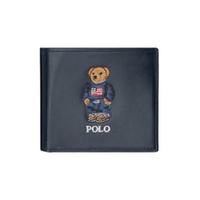 Navy Polo Bear Leather Wallet 241213M164001