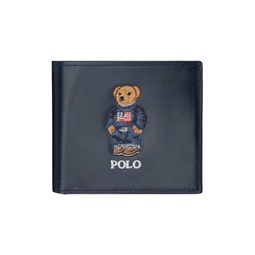 Navy Polo Bear Leather Wallet 241213M164001