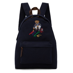 Navy Polo Bear Canvas Backpack 241213M166002
