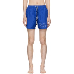 Blue Embossed Swim Shorts 241251M208001