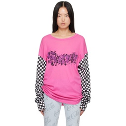 Pink Printed Long Sleeve T Shirt 241260F110002