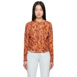 Orange Flame Long Sleeve T Shirt 241260F110009