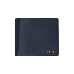 Blue Leather Billfold Signature Stripe Interior Wallet 241260M164004
