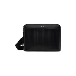 Black Leather Shadow Stripe Musette Pouch 241260M171007
