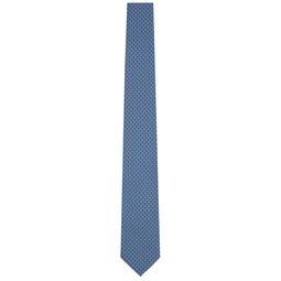 Navy Gancini Print Silk Tie 241270M158015