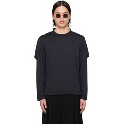 Black Layered Polo Long Sleeve T Shirt 241347M213004