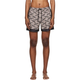 Taupe Printed Swim Shorts 241358M193002
