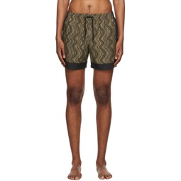 Brown Printed Swim Shorts 241358M208001