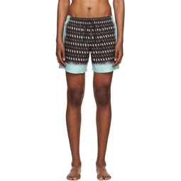Brown Printed Swim Shorts 241358M208002