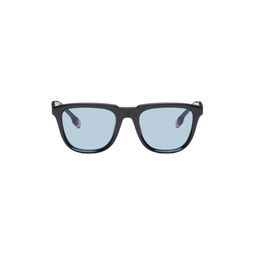 Black Stripe Detail Square Frame Sunglasses 241376M134001