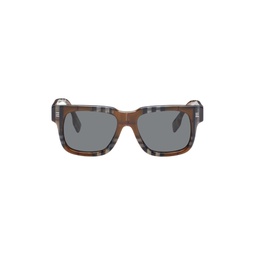 Brown Check Square Sunglasses 241376M134007