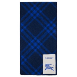 Navy   Blue Check Wool Scarf 241376M150005