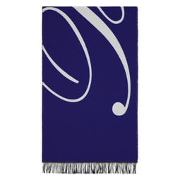 Blue   Off White Logo Wool Silk Scarf 241376M150015
