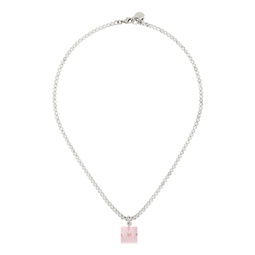 Silver   Pink Dice Charm Necklace 241379F023013