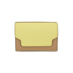 Yellow   Khaki Saffiano Leather Trifold Wallet 241379F040009