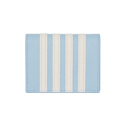 Blue Double 4 Bar Applique Stripe Leather Card Holder 241381M163001