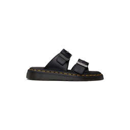 Black Josef Leather Buckle Slide Sandals 241399F124010
