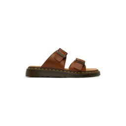 Tan Josef Leather Buckle Slide Sandals 241399M234006