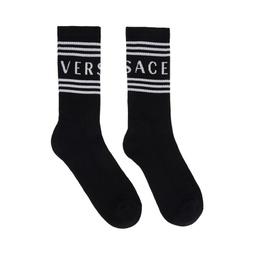Black   White 90s Vintage Logo Socks 241404M220024
