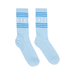 Blue   White 90s Vintage Logo Socks 241404M220025