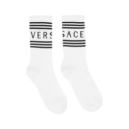 White   Black 90s Vintage Logo Socks 241404M220026