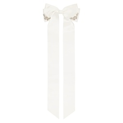 Off White Long Embellished Bow Hair Clip 241405F018001