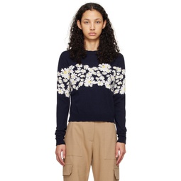 Navy Floral Sweater 241443F096000