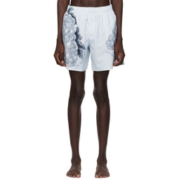 Blue Printed Swim Shorts 241477M193012